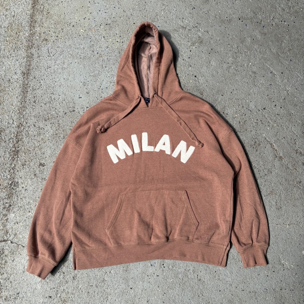Ocean Drive Milan Graphic Hoodie Mauve Brown Oversized Fleece Sweatshirt Medium